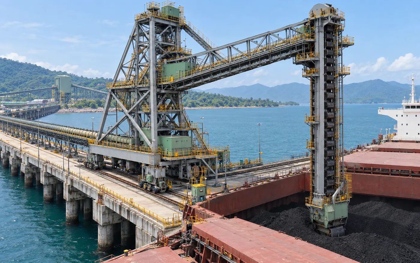 Continuous ship unloader di jetty batu bara