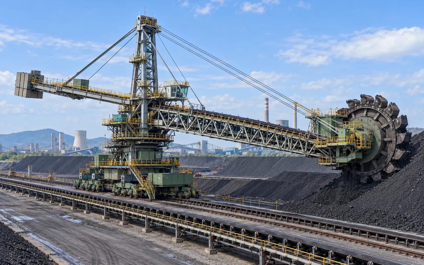 Bucket-wheel stacker reclaimer di stockyard batu bara